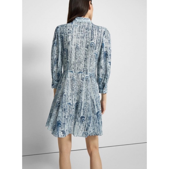 Theory 100% Silk Point-Collar Shirtdress Block Printed 3/4 Sleeves Mini Dress 4 - Picture 5 of 10